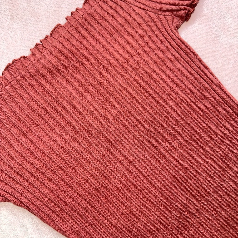 NWOT Love Tree Off-Shoulder Ribbed Knit Bodycon Mini Dress Rust Red, Size M - Picture 6 of 6